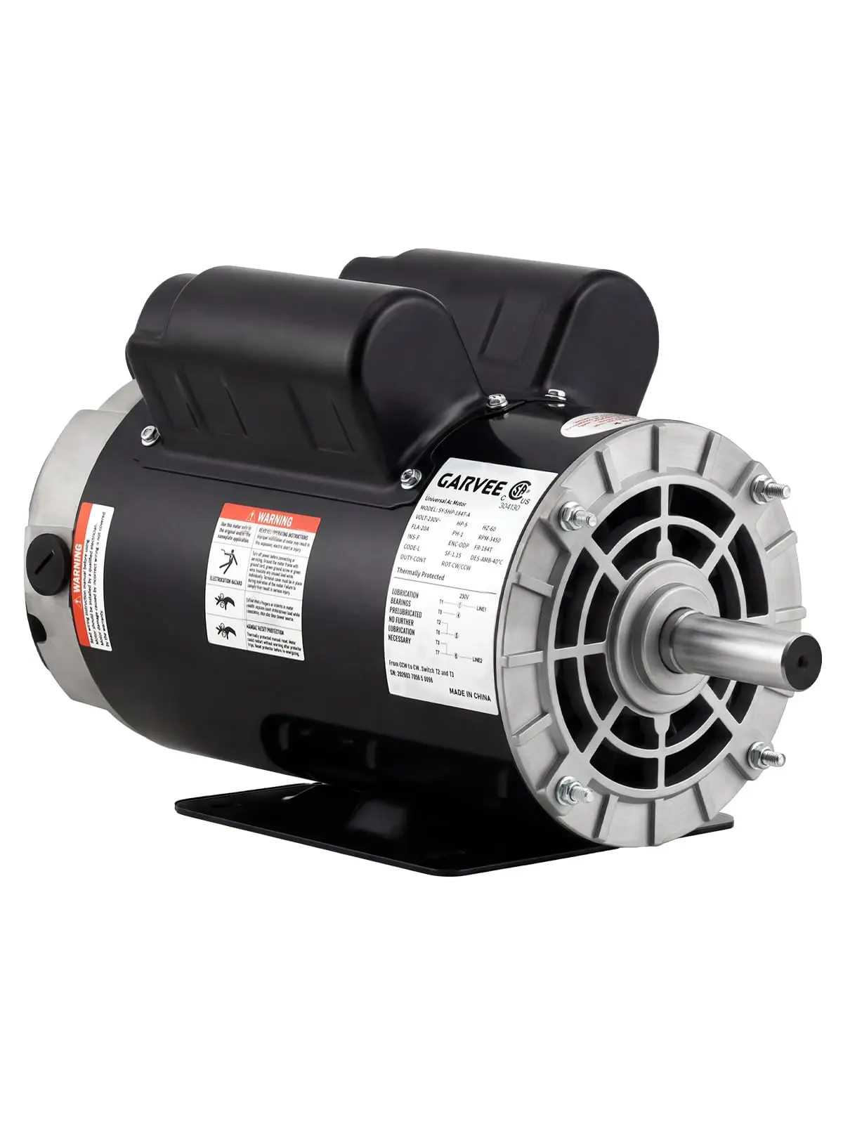 Garvee 5HP SPL Air Compressor Electric Motor, 56 Frame 3450 RPM, 7/8" Keyed Shaft