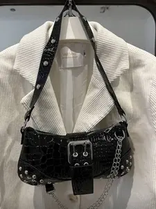 2026 New Fashion Women Handbag Gothic Style Rivet Underarm Bag Tote Bag Solid Color Rivet Chain Shoulder Bag Chain Crossbody Bag Stylish Chain Bags