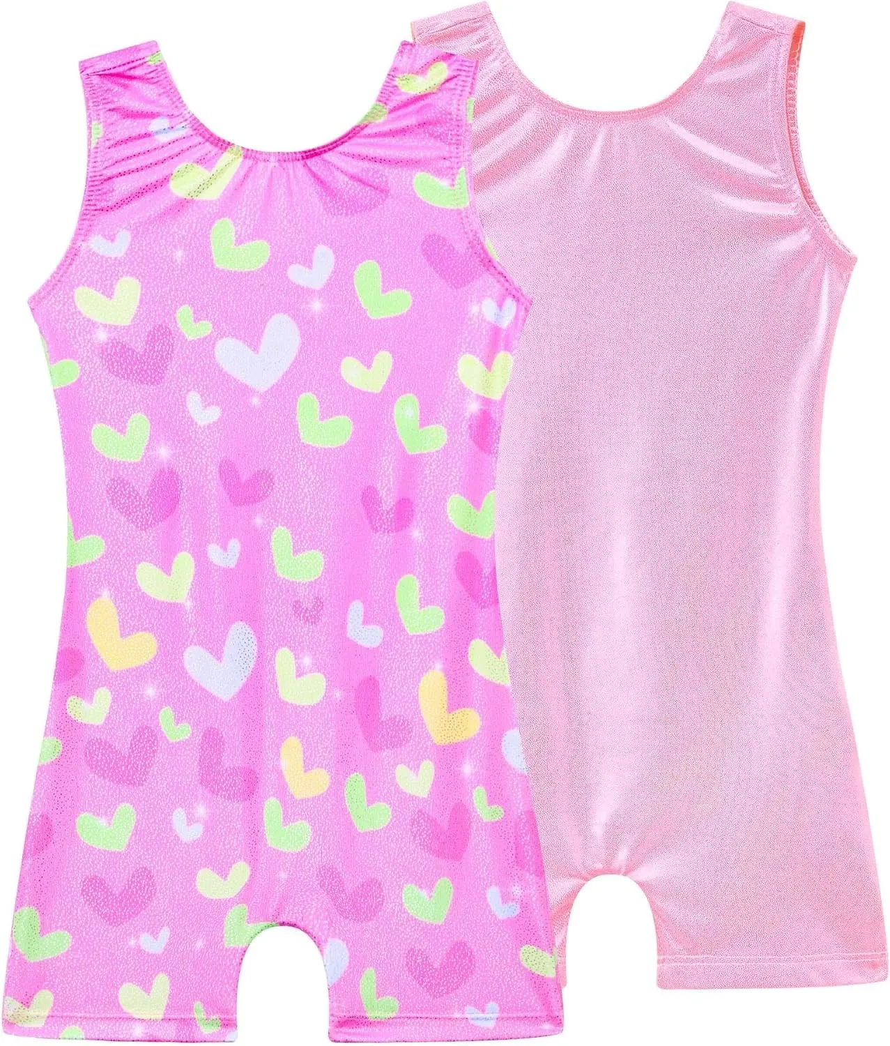 Girls Gymnastics Leotards 2 Pack Sparkly Sleeveless Biketards Unitard Bodysuit, Quick Dry, Breathable, Stretchy, Tumbling, Dance, Workout, with Shorts, Athletic, Comfortable
