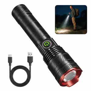 Strong Light Flashlight USB Rechargeable The Portable Highlumen flashlight.with Emergency White Light and Red & Blue Alarm Lights. Waterproof Design. Ideal for Camping, Mountaineering, Fishing, Garden, Road. Fathersdaygift Multifunctional #Summervibes