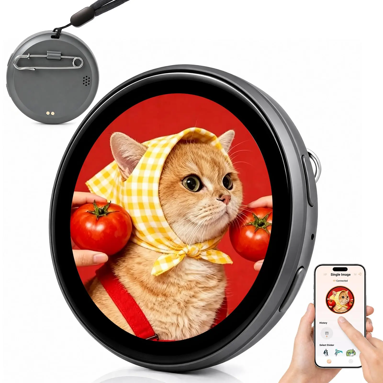 Digital LED Display Badge & Digital Pin with Touch Screen, Customizable Electronic Pin Display GIFs & Audio | Wearable Ebadge, Bluetooth Connect, Smart Sleep, Motion-Activated