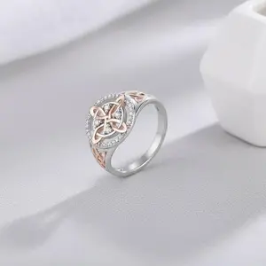 Rose Gold Plated Witches Knot Ring, Anillo Nudo de Bruja Original Celtic Knot , Cubic Zirconia Decorated Witch’s Knot Ring, Witchtok Witch  Pagan  for Devotion and Protection Valentine’s Day gift crystal jewelry