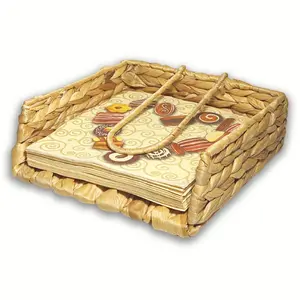 Woven Square Napkin Holder with Arm, Cocktail Napkin Holder, Flat Napkin Holder, Wicker Napkin Holder for Bathroom, Restaurant, Dining, Bar