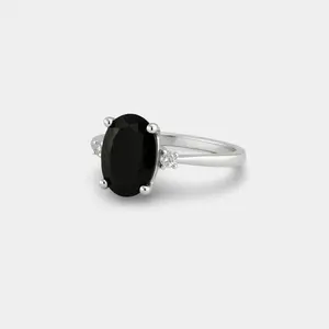 Oval Onyx & Diamond 3-Stone Ring