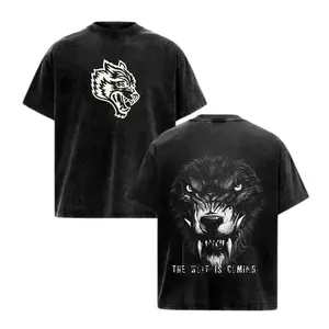 The Wolf Is Coming Double Sided Print Vintage Acid Washed Oversized Tee Heavy Cotton Wolf Graphic Streetwear Club Edition Loose Fit Soft Breathable Casual Urban Fashion Retro Style Daily Wear Dark Aesthetic Top For Men And Women        255 255T ，。