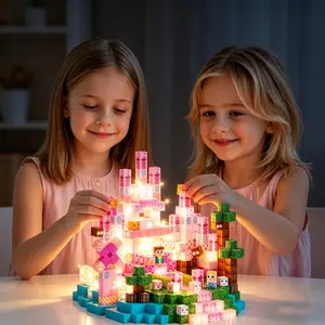 Light Up Magnetic Blocks -200/150/100 PCS Magnetic Building Block Sets ，Light Up Pink Princess Castle , Magnet Cubes with LED Lights , STEM Montessori Sensory Toys for Kids Boys Girls Ages 4-8 Christmas Birthday Gifts Multifunction