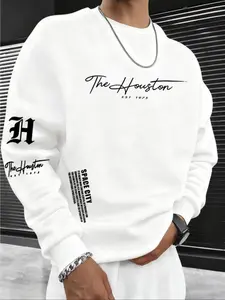 Unisex Stylish City Graphic Crewneck Sweatshirt – White & Black Print, Elegant Script Typography & Monogram Design, Minimalist Urban Streetwear Aesthetic, Soft Fleece Fabric, Relaxed Oversized Fit, Perfect for Casual Fashion Lovers