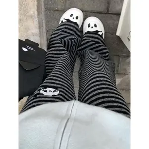 Streetwear Harajuku Stripe Wide Leg Trousers Y2k Kawaii Panda Embroidery Straight Pants Loose Vintage Casual Pantalones Women