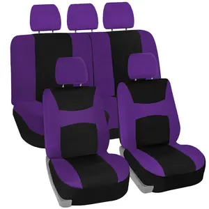 FH GROUP Full Set Purple Light & Breezy Polyester Stretch Fabric Flat Cloth Car Seat Covers - Airbag-Safe Cushion Protectors with Hook Closure, Car Interior Decorative Accessories, Car Seat Cushion