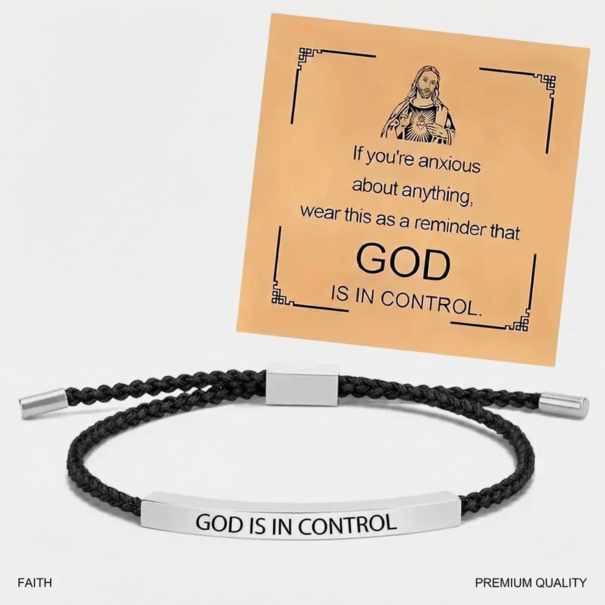 Inspire Bracelet "GOD IS IN CONTROL"-Premium Artistic Engraving ,Stainless Steel ,Adjustable Up to 10 in,Meaningful ＆Visually Appealing Jewelry ,Perfect Mother's Day Gift