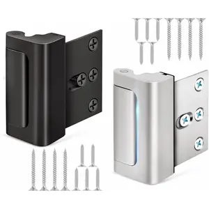 2 Pack Childproof Home Security Door Locks, Extra Reinforcement Latch for Inward Swinging Front, Back, Patio, Bedroom, and Interior Doors – Silver & Black