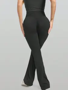 Women's High Waisted Wide Leg Pants Side Split Flowy Trousers Solid Black