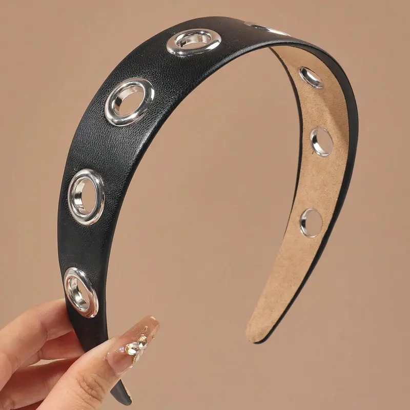 Punk Style Faux Leather Metal Hollow Hairband, Fashion Versatile Accessory, Autumn Winter Headwear, Home Hair Decor, Adjustable Headband, Fashion Headbands, Headbands Women