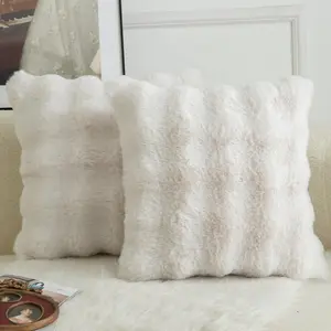 Pack of 2 Thick Plush Wool Decorative Throw Pillow Covers Soft Wave Bubble Fur Velvet Cushion Covers Pillow Shams for Couch Bed Living Room 20x20 Inch Cream White