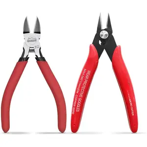 2- Wire Cutters Set, 5 Inch  Flush  & Side  Pliers, Spring  Diagonal Wire Snips for  Making, Crafting, Zip Ties, Electronics