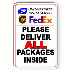 Metal Tin SignsInternal Delivery of All Packages - Durable Iron Metal Tags for Couriers -8X12 Inches - Easy to Wall Mount with 4 Nail Holes - Secure Package Delivery Signage