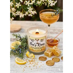 Bee's Knees 10oz SOY Candle - Wood Wick - Frosted clear glass container with wood lid