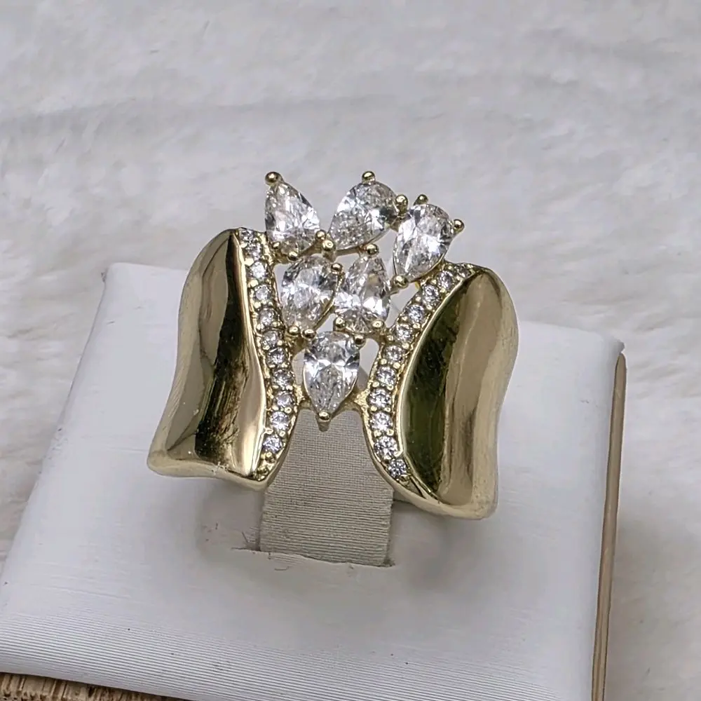 14k Gold-Plated High-End Diamond-Accented Wide Ring