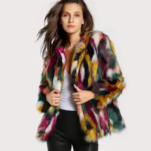Colorful Imitation Fur Short Jacket Long Sleeve Collarless Casual Jacket