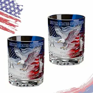 2pcs American 250th Anniversary Whiskey Bottle & Glass Set, Traditional Whisky Cup, Ideal for Father's Day, Old Fashioned Liquor or Wine