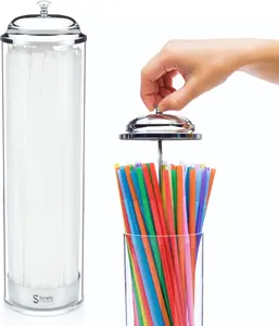13 Inch Tall Drinking Straw Dispenser for Smoothie Tubes, Retro Reusable Storage Container Bottles Kitchen Organiser Tin Canister