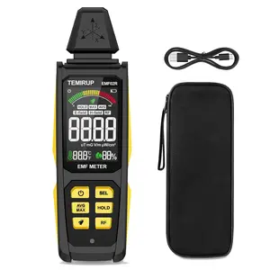 5-in‑1 EMF Detector,TEMIRUP, Electromagnetic Field Radiation Detector for EF, RF, MF, WiFi,5G Signal, Temperature/Humidity Measurement, Rechargeable EMF Meter for Home, Office, and Paranormal Investigation,Yellow