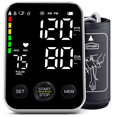 Blood Pressure Monitor Upper Arm Monitors for Home Use BP Machine Sphygmomanometer with 2x120 Reading Memory Adjustable Arm Cuff 8.7"-15.7" Large Display with LED Background Light Storage Bag