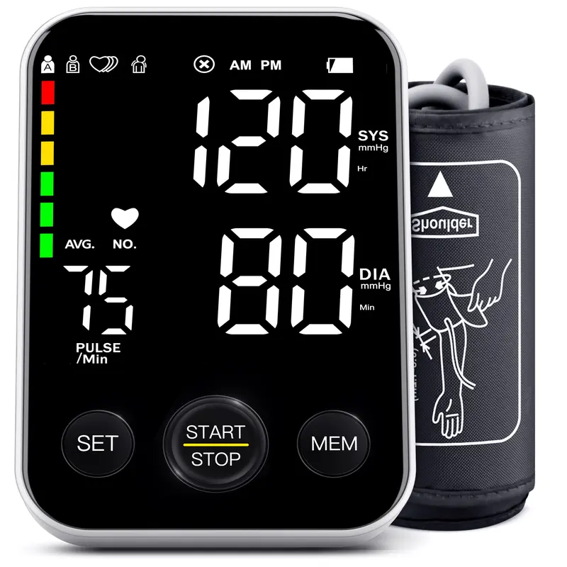 Blood Pressure Monitor Upper Arm Monitors for Home Use BP Machine Sphygmomanometer with 2x120 Reading Memory Adjustable Arm Cuff 8.7"-15.7" Large Display with LED Background Light Storage Bag