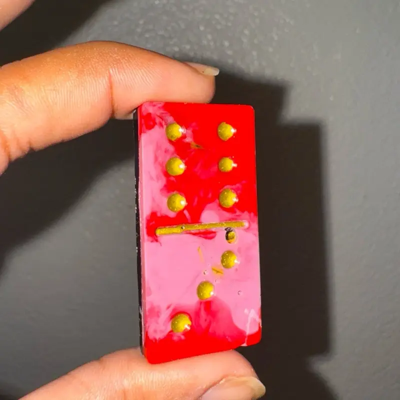 Custom Marble Dominos Set with Gold Accents Red and Pink Design Unique Playable Dominos