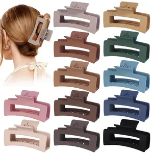12 Pack 3.5 Inch Matte Square Hair Claw Clips for Women, Strong Hold Neutral Claws for Thick Thin Hair(Multicolor) Hair Claws Set Hairclips