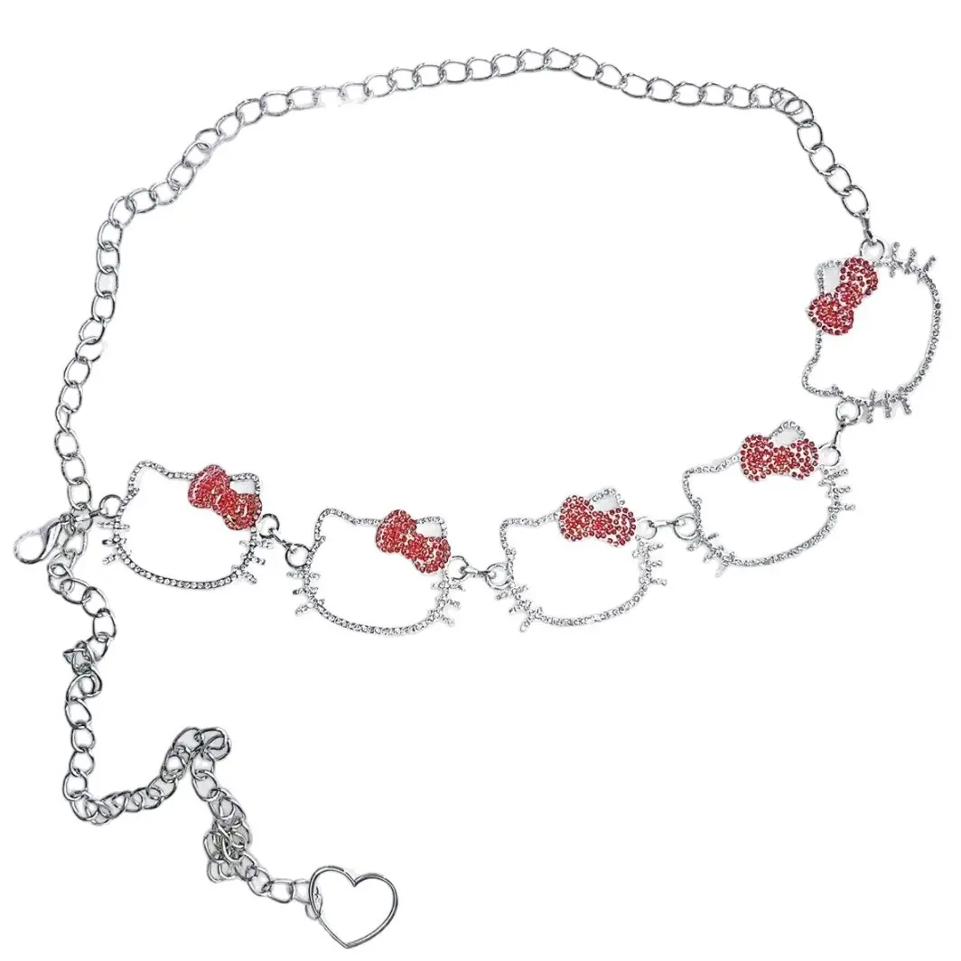 Sanrio Hello Kitty Adjustable Metal Waist Chain - Cute Y2K Cartoon Hip Waistwear with Lobster Clasp, Decorative Accessory for Jeans, Party Outfits, Ideal Kawaii Fashion Gift for Girls-Teens
