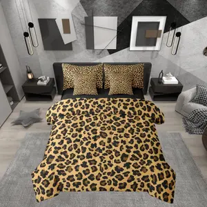 Gold Black Leopard Print 7 Piece Bedding Set,| Animal Skin Pattern Comforter Set with Sheets Cheetah Fur Bed in A Bag Women Men Adults Bed Sets