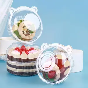 Clear Plastic Cake Box, Cute Round Bear Head Design Cake Packaging Box, Baking Packaging Box for Fruit Cake Dessert, Kitchen Accessories for Home Outdoor, Cakebox