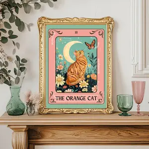 Orange Ginger Cat Wall Art Decor Witchy Botanical Cat Poster Boho Cat Lover Gift Decor Marmaleade