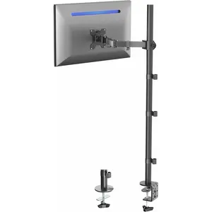 Extra Tall Single  Desk Mount, 39 inch Pole VESA Stand for 13 to 32 inch Screens and up to 38 inch Ultrawides, Holds 22 lbs, Black, STAND-V011