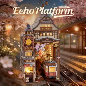 FUNPOLA Sakura Train Book Nook Kit – LED 3D Wood Puzzle with Infinity Mirror – DIY Bookshelf Decor, Miniature Craft Gift for Kids and Adults