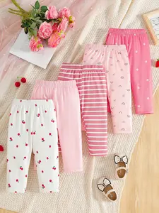 Baby girl, sweet and lovely style, cherry, striped, rainbow, small flower pattern, elastic waist, long pants, daily, home, baby clothes for all seasons