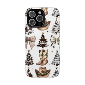 Western Christmas Coquette Phone Case, Christmas Phone Case, Tough Case Suitable for iPhone 17-11 Pro Max/Plus and  Samsung Galaxy S23-25