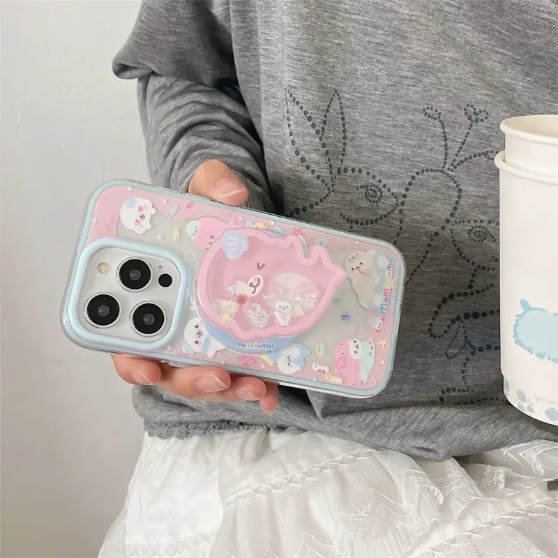 Cute Dolphin Shaking Magnetic Smartphone Case with Stand Holder, Magsafe-Compatible Cellphone Protection Accessory for iPhone 17, 16 Pro, 15, 14 Pro Max (Handheld Stress Relief Toy)