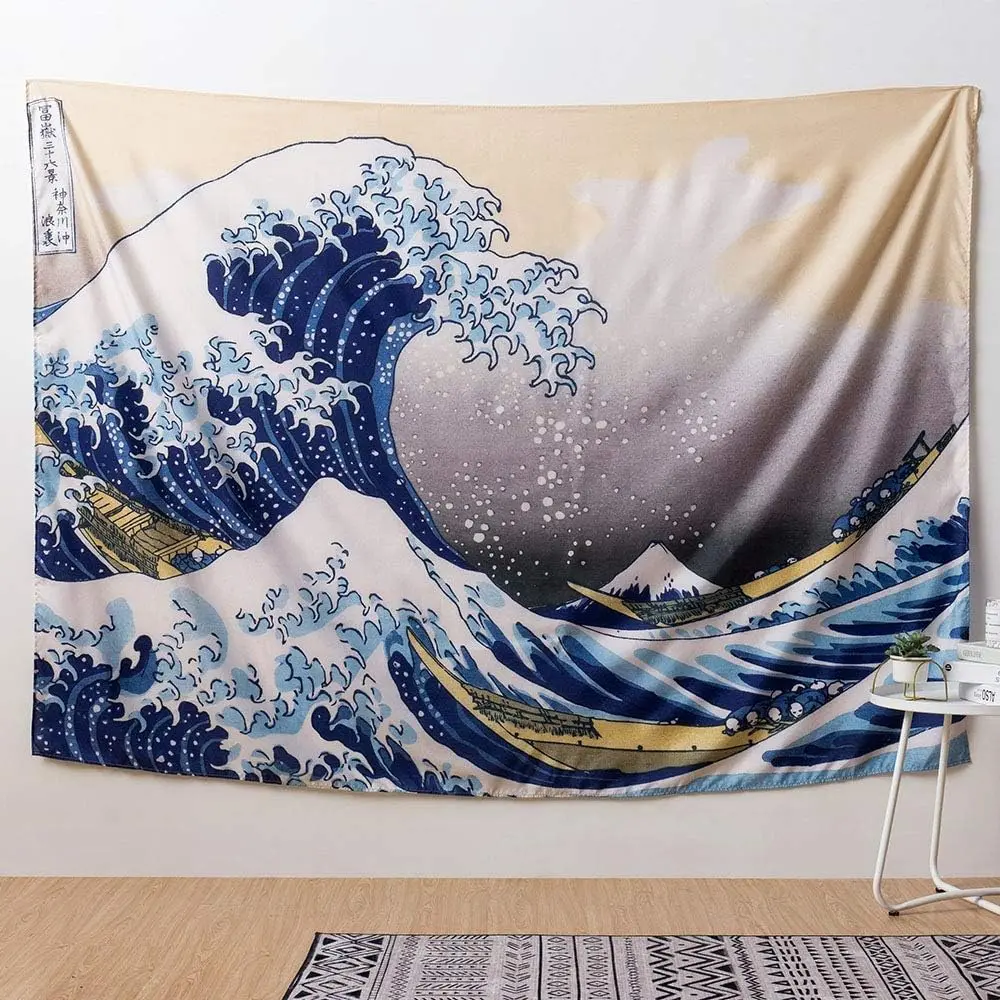 IcosaMro Great Wave Tapestry for Bedroom 60x82.7 Inch Large Wall Hanging Art Wall Decor with Hemmed Edges, Ocean Wall Blanket Home Decor for Bedroom College Dorm, The Great Wave Off Kanagawa Peach Original