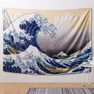 IcosaMro Great Wave Tapestry for Bedroom 60x82.7 Inch Large Wall Hanging Art Wall Decor with Hemmed Edges, Ocean Wall Blanket Home Decor for Bedroom College Dorm, The Great Wave Off Kanagawa Peach Original