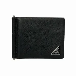 Pre-owned PRADA Saffiano Lux Leather Small Leather Goods Black Money Clip Wallet IT2YYNPEX048