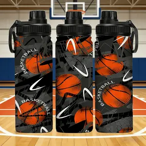 1pc 20oz Street Basketball Theme Stainless Steel Sports Water Bottle, Leak-Proof, Outdoor Commute Use, Basketball Enthusiasts