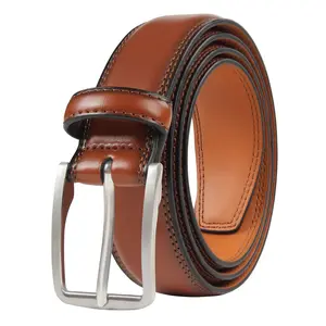 KM Legend Mens Leather Dress Belt for Work Business and Casual(Brown)