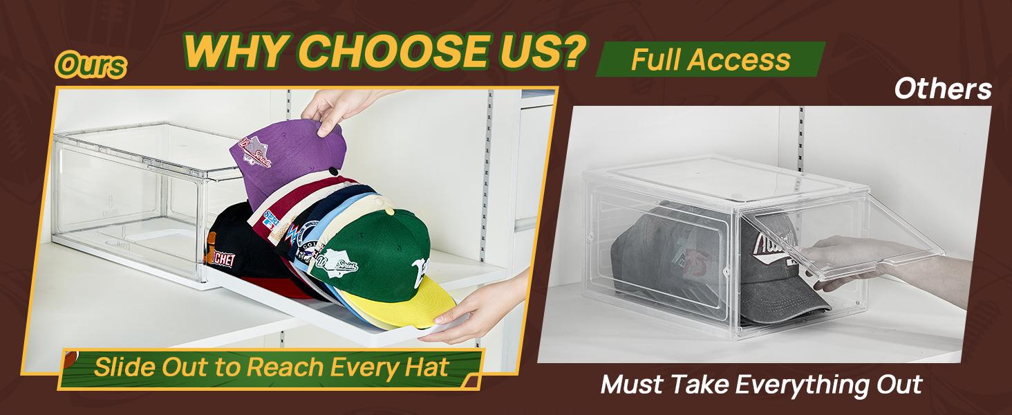 [Live Only] Vtopmart Hat Organizer for Baseball Caps,clothing with Clear Holder Box, Large Cap Storage with Sliding Tray, Stackable Rack Display Case & Magnetic Door