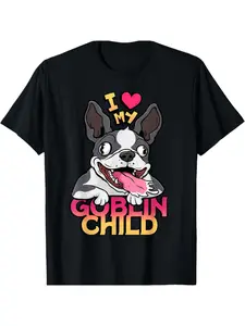 Boston Terrier lovers graphic T-shirt, casual round neck cotton T-shirt with embroidery, knitted fabric, suitable for all seasons, suitable for adults, very suitable for leisure outings, sports and outdoor activities.
