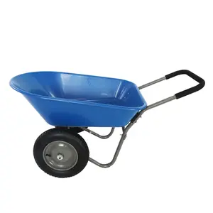 Outdoor Garden Two Wheeled Trolley Tool Cart 15 inch Pneumatic Wheel Rust-Proof Polyethylene Tray Metal Frame for Gardening Landscaping 300 lb Load Capacity
