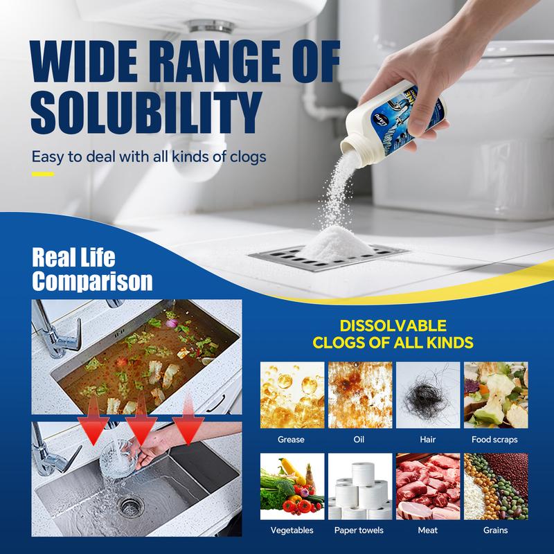 Powerful Pipe Dredging Agent for Kitchen and Toilet Pipelines - Dissolves 200+ Blockages and Kills 99% of Bacteria