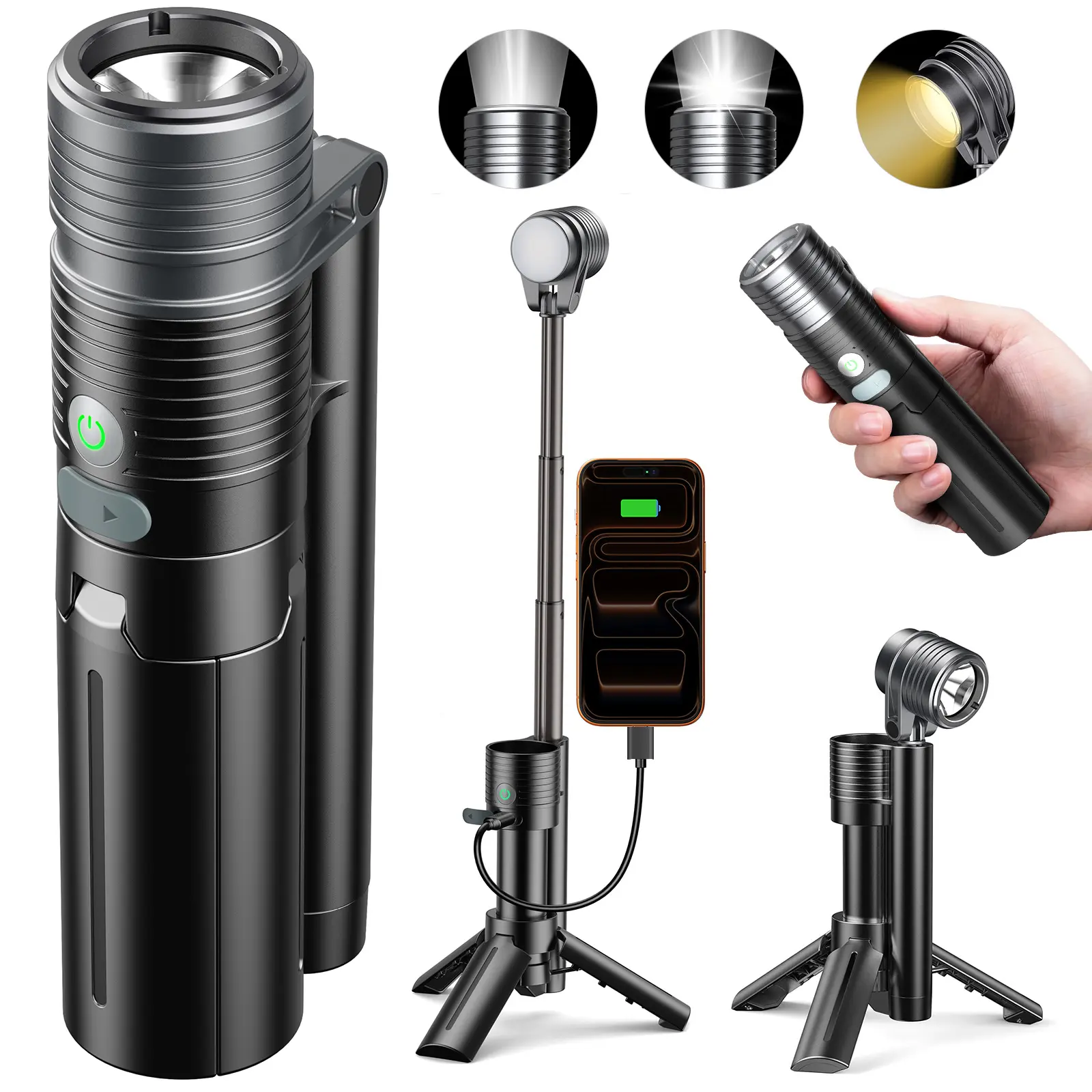 Flashlight Mini Camping Lights,4500mAh Rechargeable LED Bright Flash Light Camp Lantern, 180°Flip Double Lamp 8-Light Mode Waterproof Flashlight for Outdoor Home Emergency, Gift for Men Women