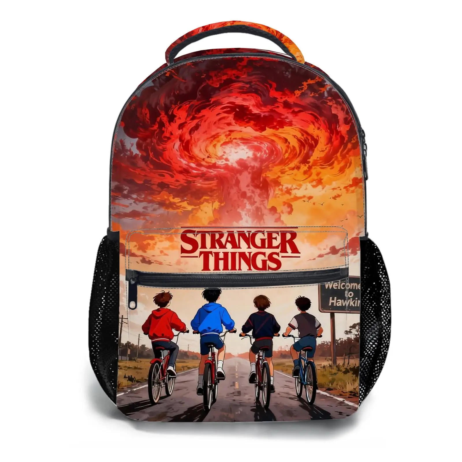 Men's and women's backpacksStudent Schoolbag Childrens Schoolbag High Quality Schoolbag Gift For Anime Stranger Things Retro Poster Print Durable Fabric Mesh Side Pockets Kids Teens Daily Use School Travel 1 Piece